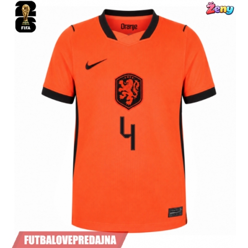 Lacne Ženy Futbalové dres Holandsko Virgil van Dijk #4 MS 2026 Krátky Rukáv - Domáci